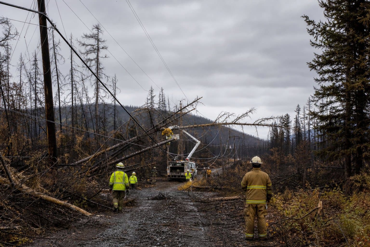 Cover image for article: Wind topples two dozen trees onto Tok's power lines, stalling fire recovery