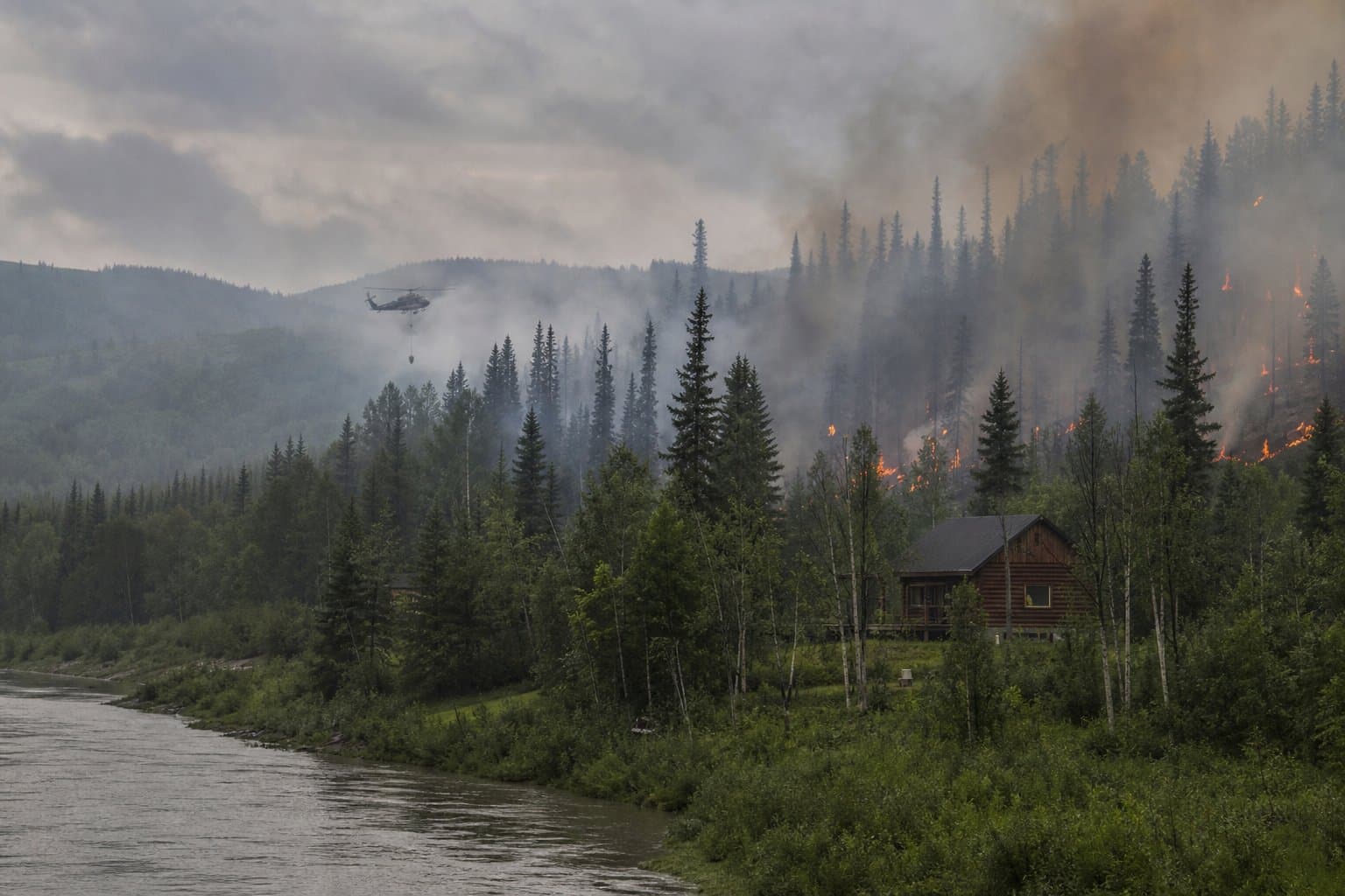 Cover image for article: Cabin fire spreads into wildlands at Mile 46.5 of Chatanika River
