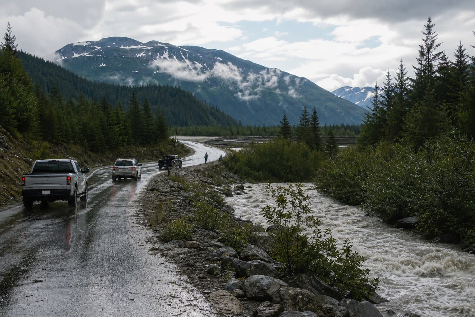 Cover image for article: Alaska 511 flags flooding risk on Back Loop Bridge Trailhead road in Juneau