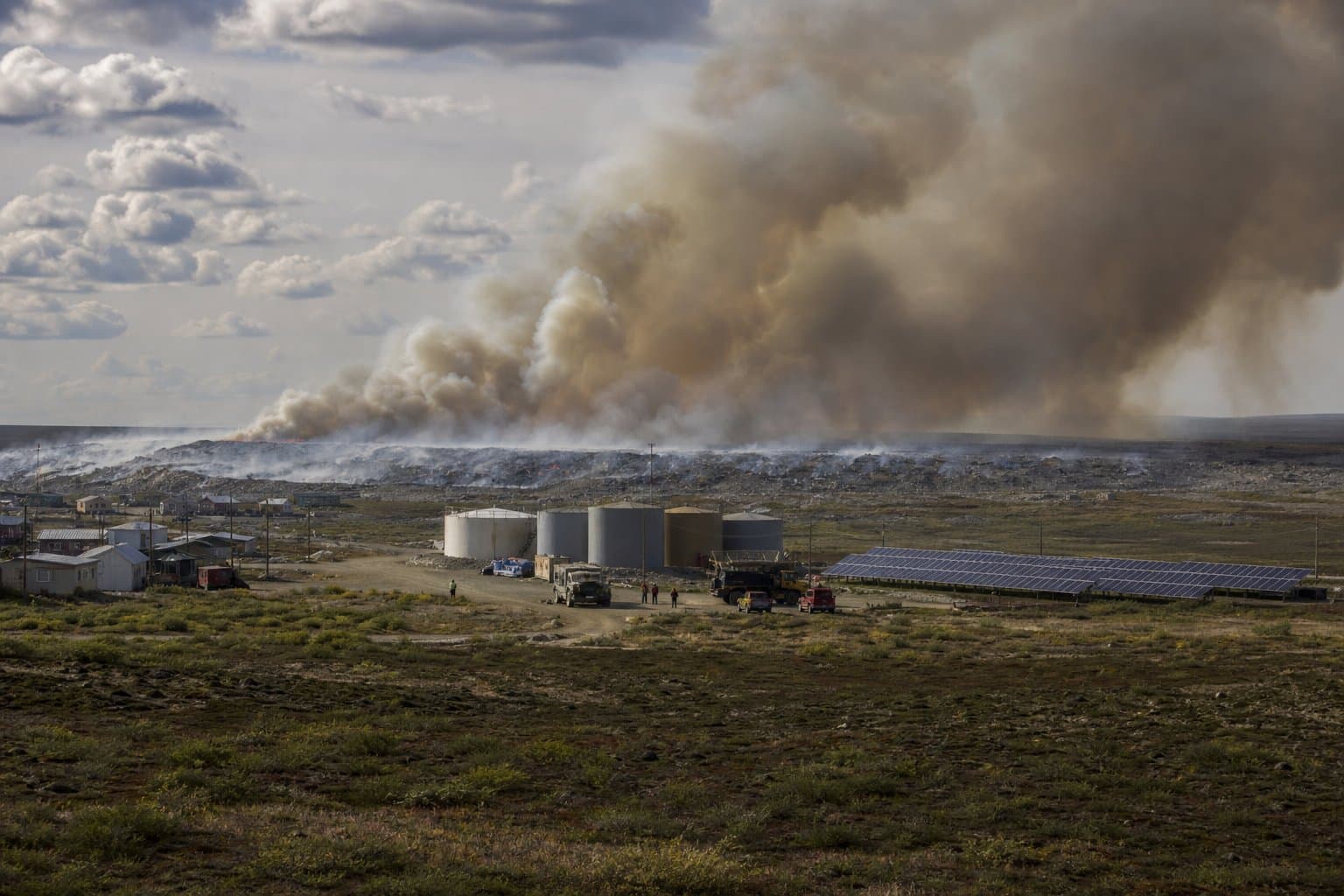 Cover image for article: Selawik fuel tank farm, solar array threatened by landfill fire