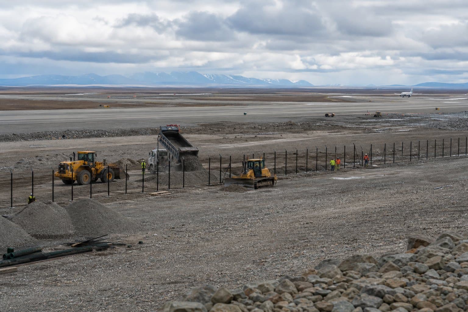 Cover image for article: Airfield striping begins at Deadhorse Airport as borrow haul nears end