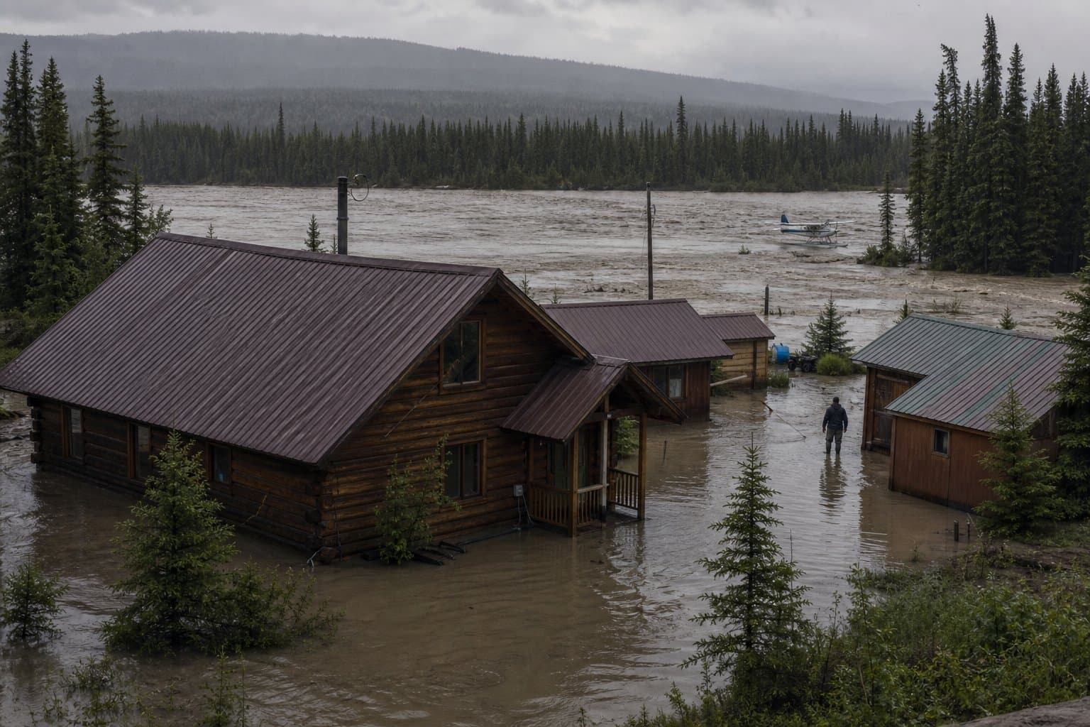 Cover image for article: The Yentna is a foot over flood stage, and cabins are taking water