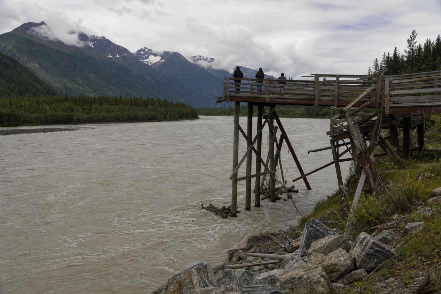 Cover image for article: Glacial outburst flood destroys 100 feet of Fish Creek bear platform near Hyder