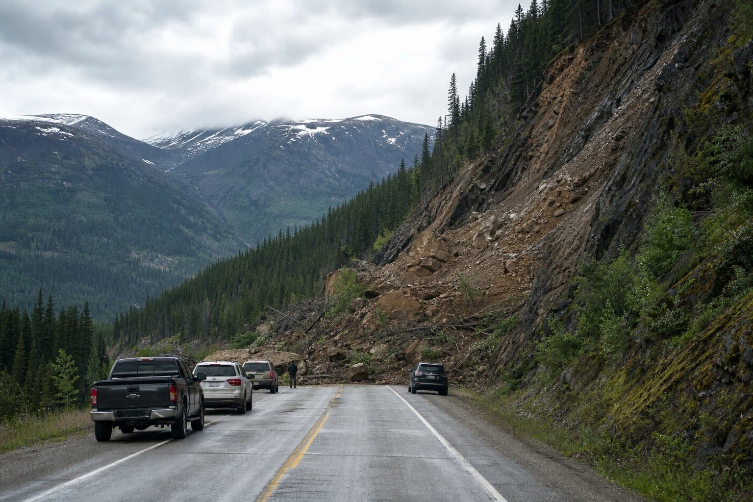 Cover image for article: Landslide on Canadian side closes Klondike Highway at the border