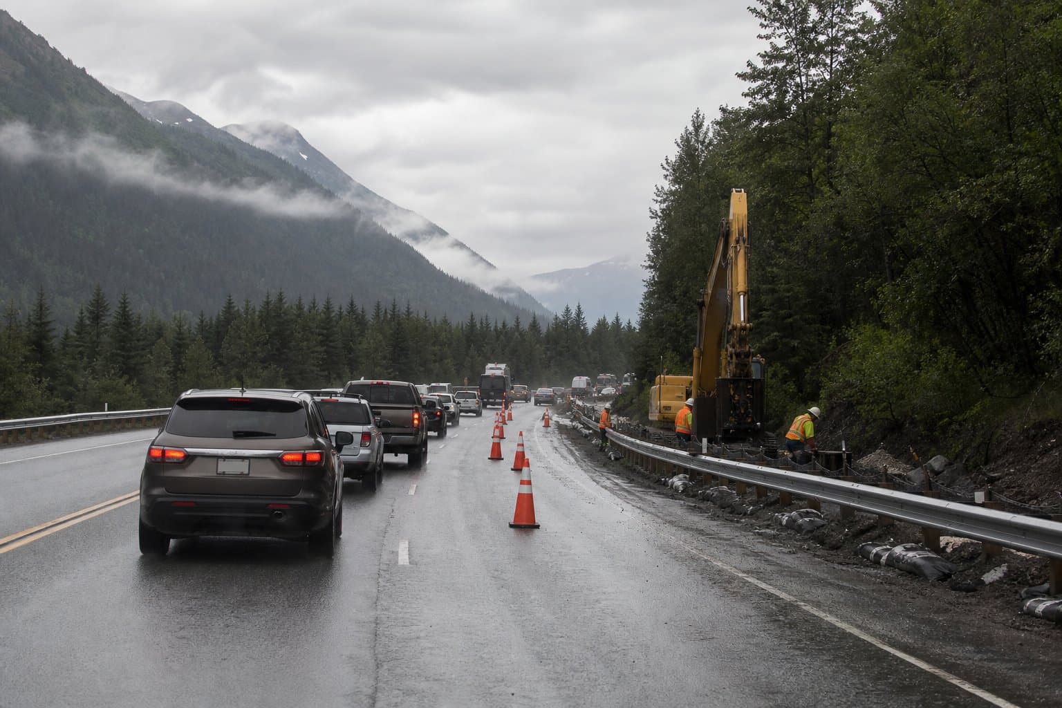 Cover image for article: Right lane closed on New Seward Hwy at MP 124 for guardrail repairs