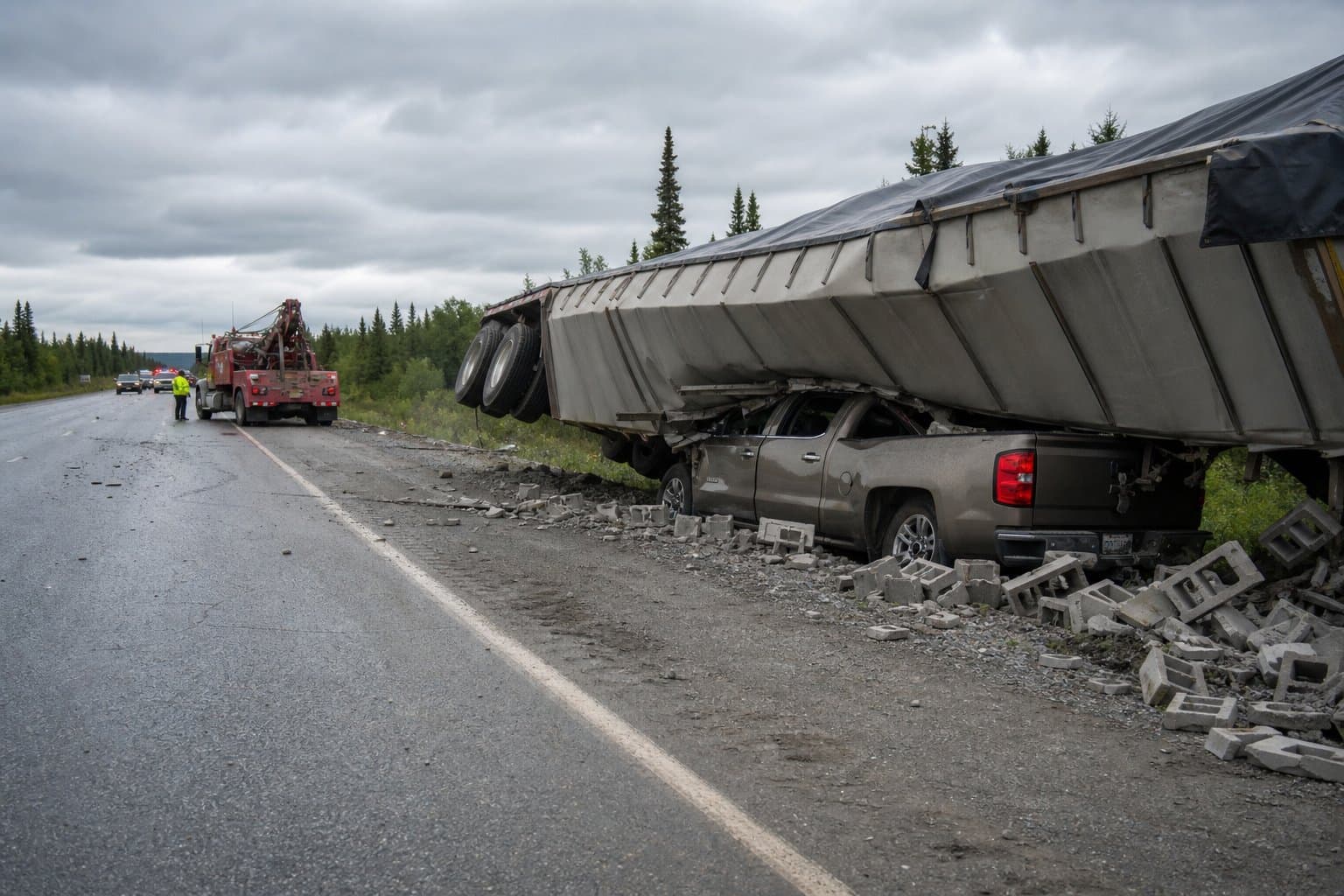 Cover image for article: Troopers arrest driver after semitrailer collapses onto pickup on Parks Highway