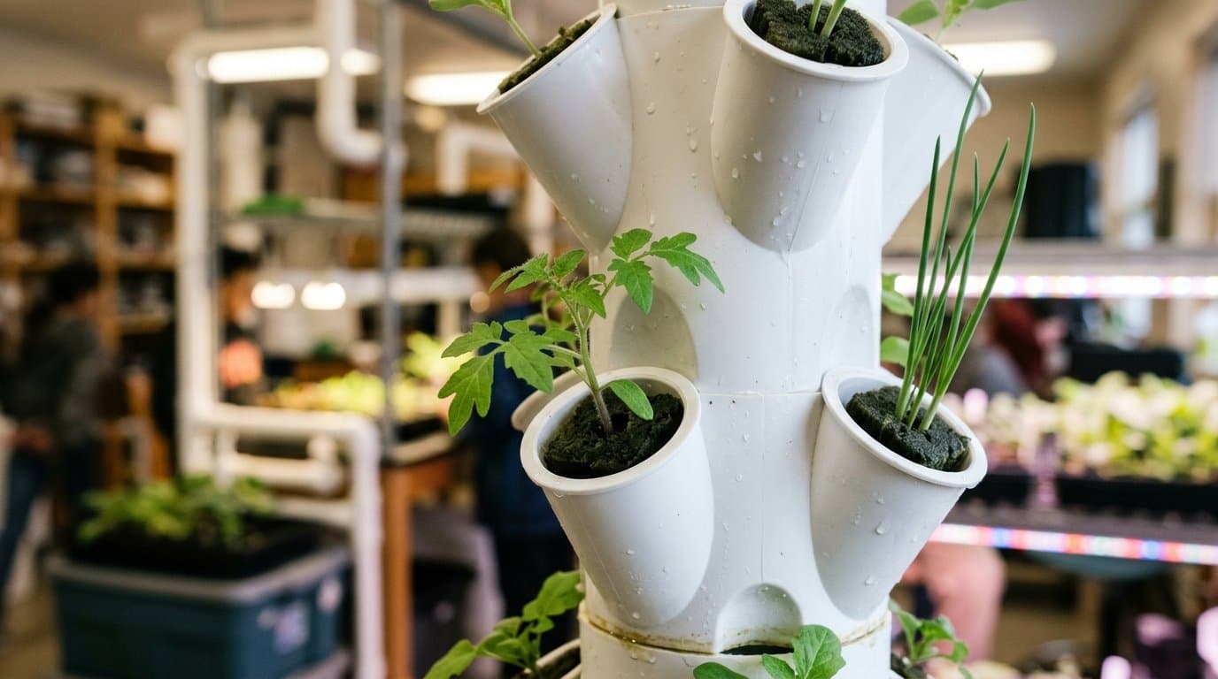Cover image for article: Tuluksak School plants tomatoes and onions in new grant-funded hydroponic tower