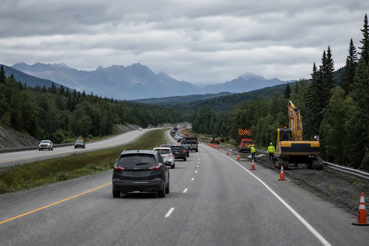 Cover image for article: Guardrail repairs close a Glenn Highway lane toward Anchorage Thursday
