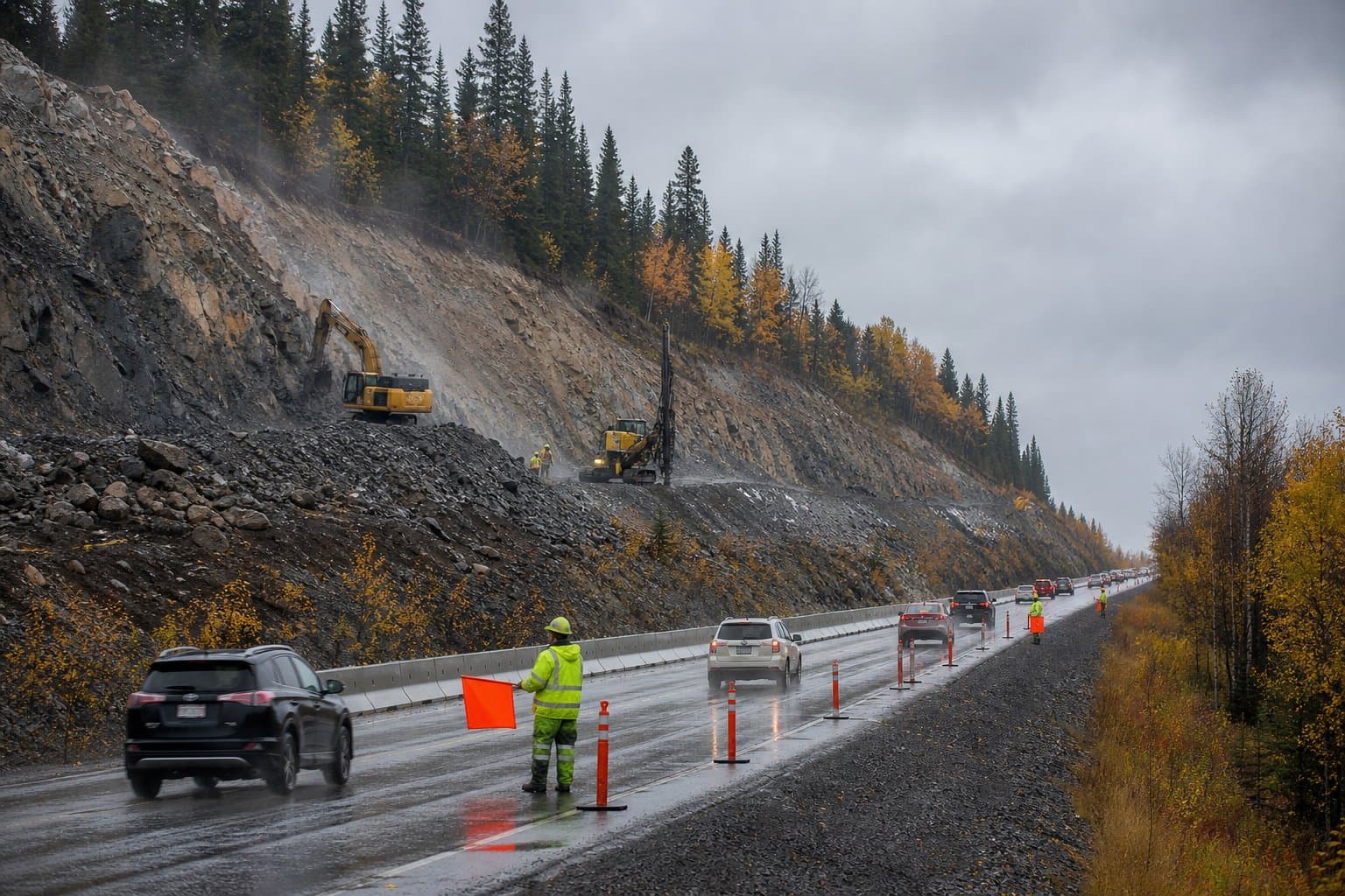Cover image for article: Flaggers still at Richardson Highway MP 210 as rock blasting wraps up