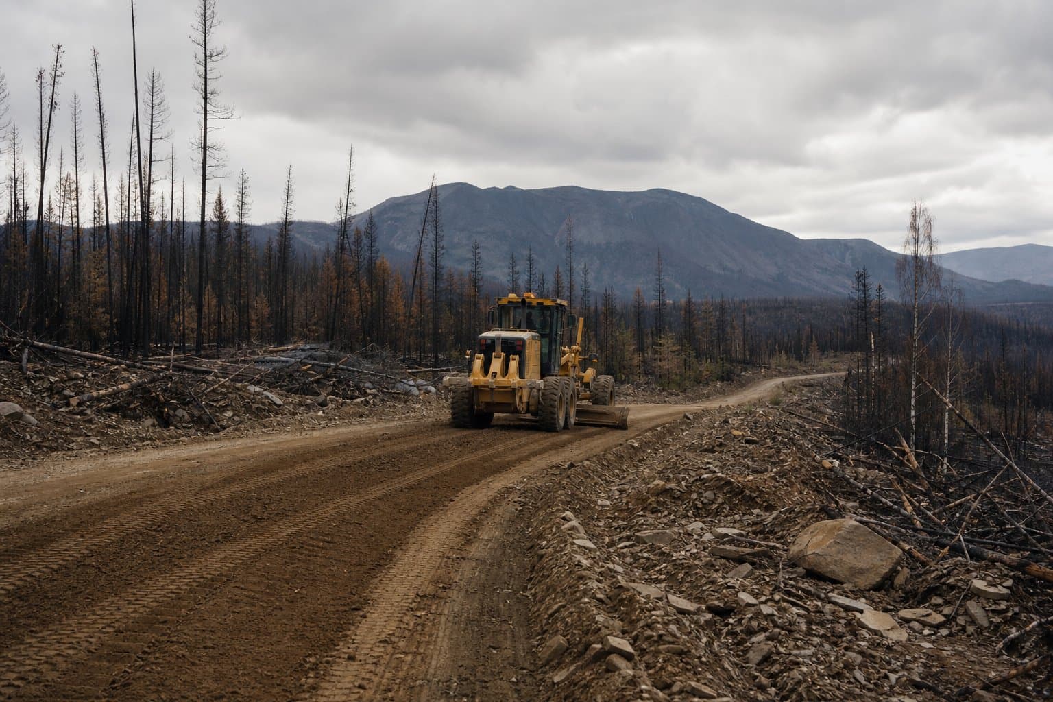 Cover image for article: The roads torn up fighting the Tok fire have been graded back