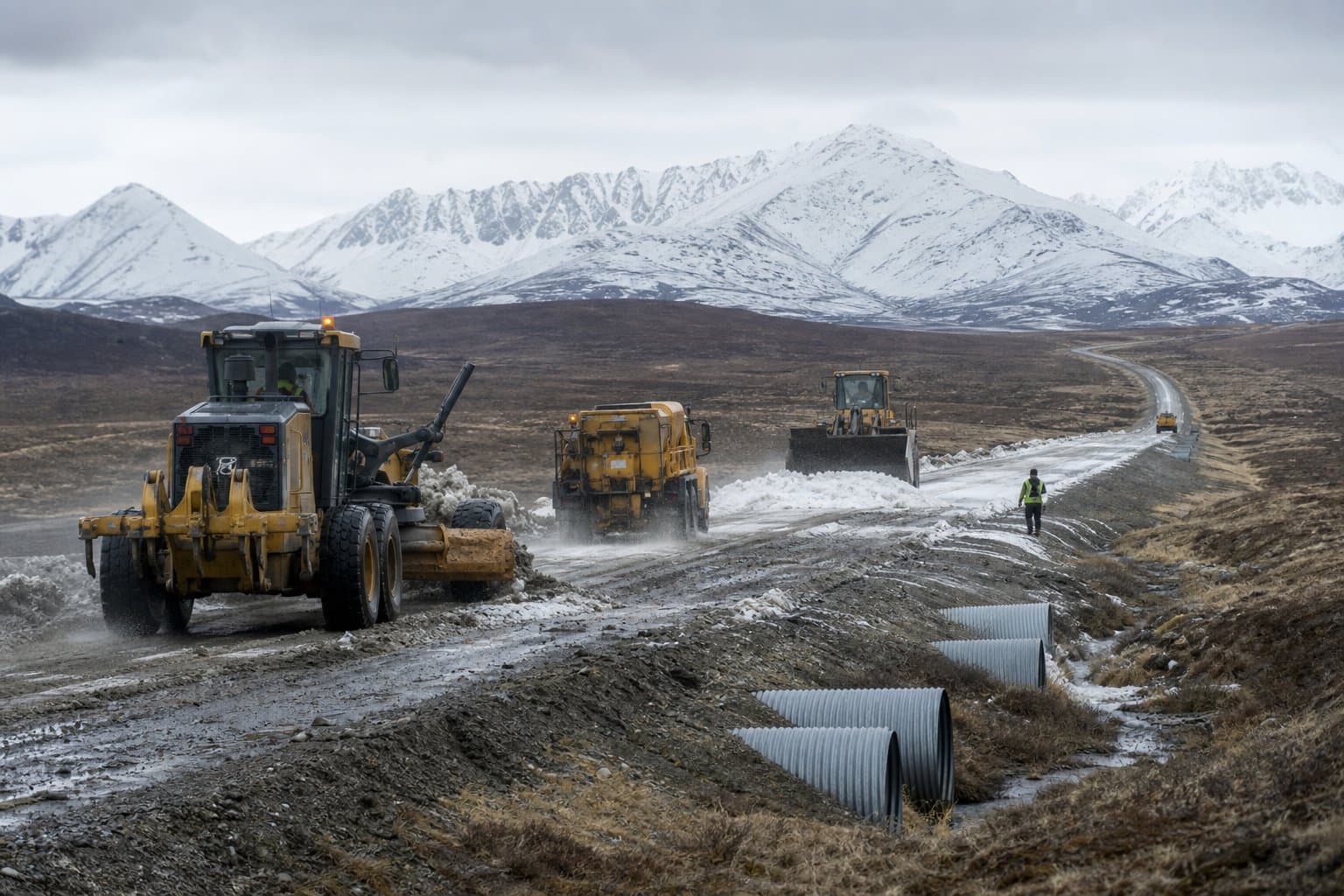 Cover image for article: Crews dug out Alaska's remote seasonal highways for summer, meeting in the middle of the Denali