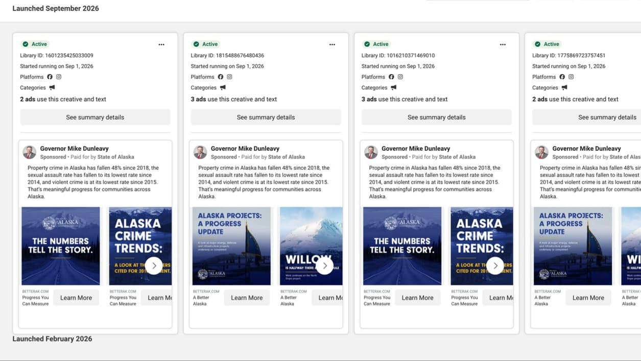Cover image for article: State pays for Facebook and Instagram ads promoting Alaska's record under Dunleavy