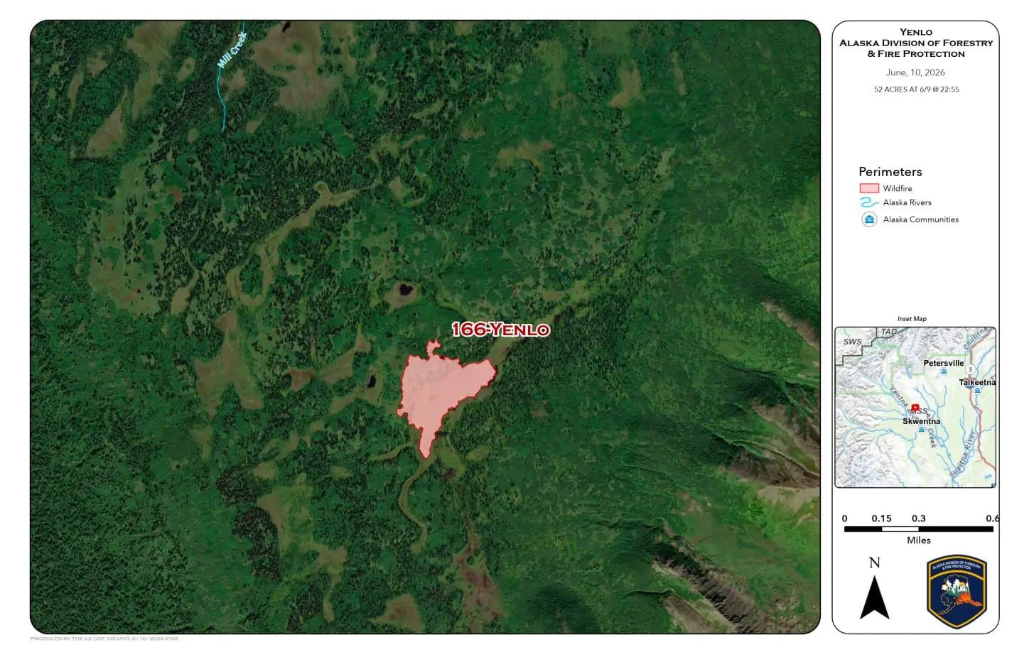Cover image for article: Yenlo Fire crews defend cabin, equipment as 53-acre blaze nears Skwentna