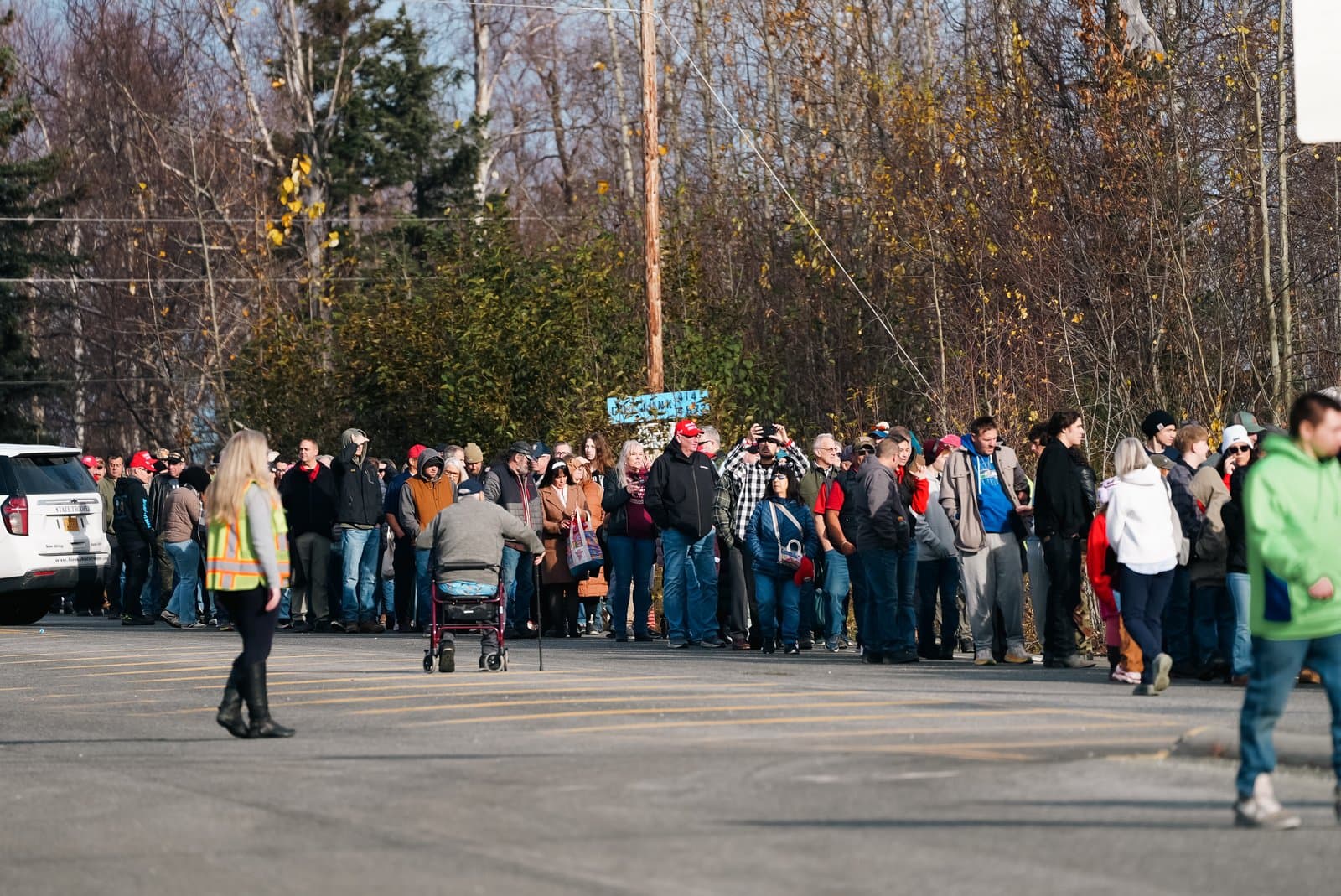 Cover image for article: Supporters line up as protesters prepare for Trump rally in Wasilla