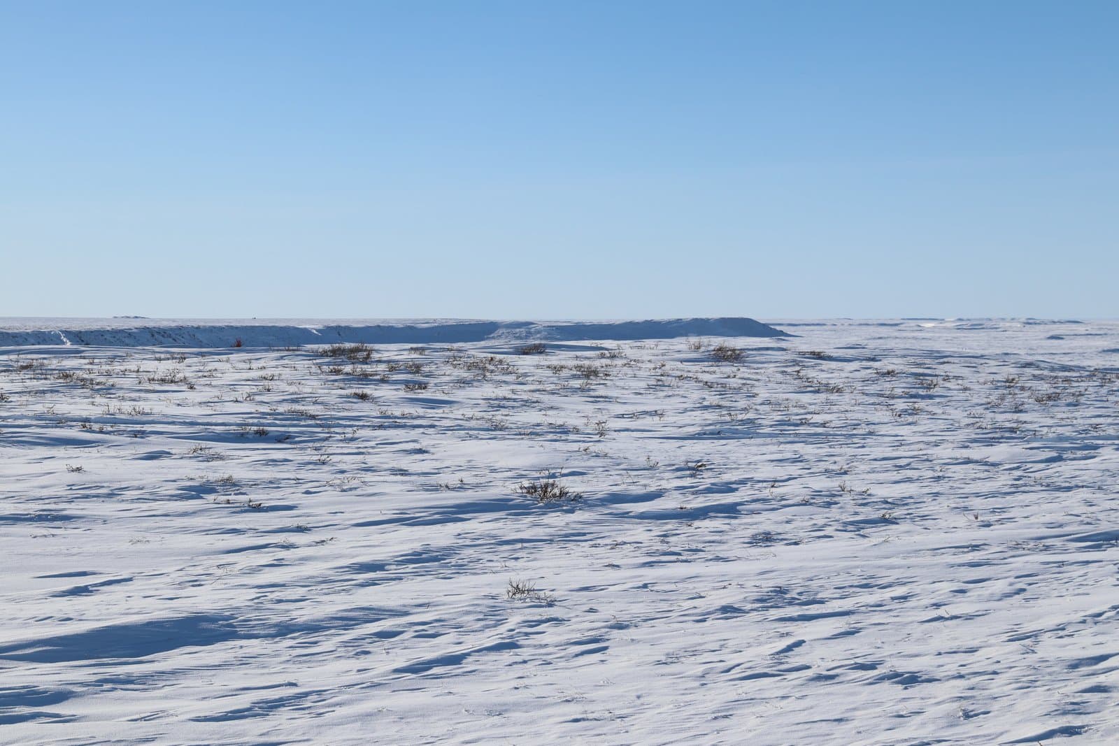 A vast, snow-covered tundra landscape stretches toward the horizon along the east bank of the Kick River in rural Alaska.